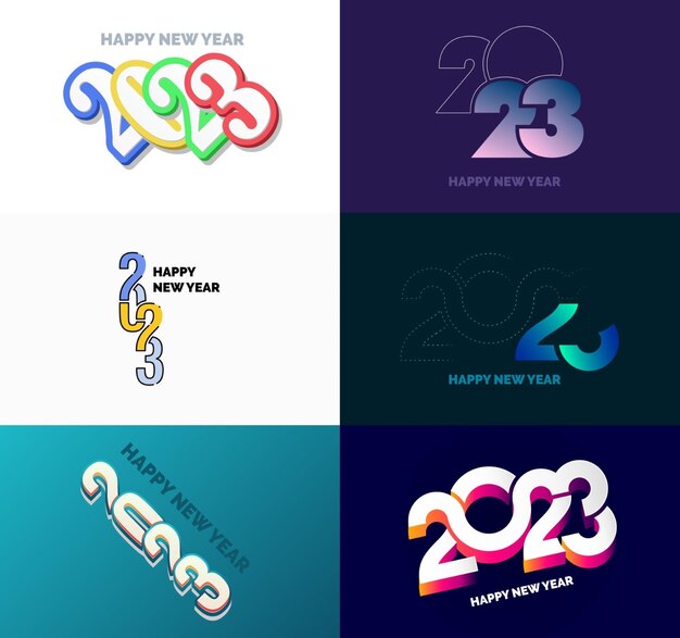 Gran colección de símbolos de Feliz Año Nuevo 2023 Portada del diario de negocios para 2023 con deseos Vector Ilustración de Año Nuevo