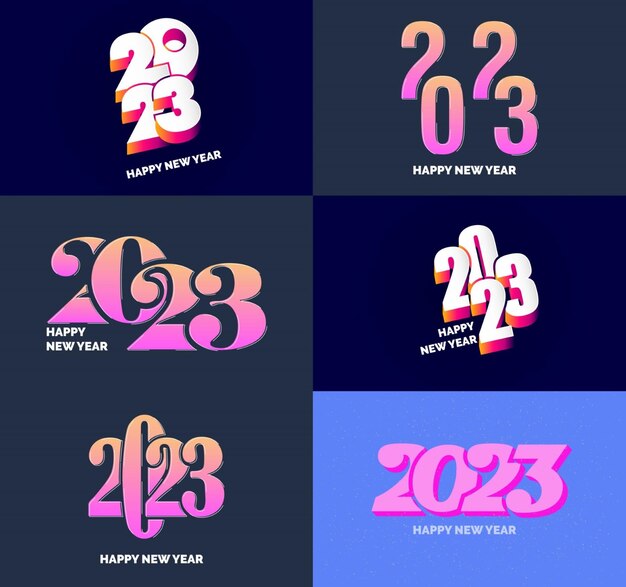 Gran colección de símbolos de Feliz Año Nuevo 2023 Portada del diario de negocios para 2023 con deseos Vector Ilustración de Año Nuevo