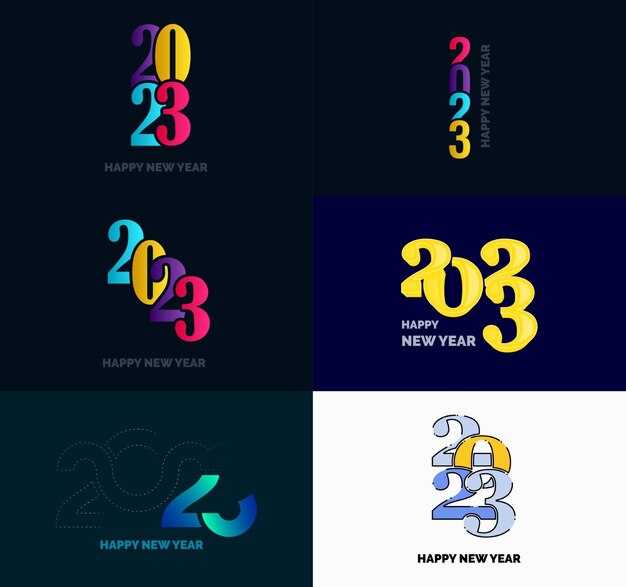 Gran colección de símbolos de Feliz Año Nuevo 2023 Portada del diario de negocios para 2023 con deseos Vector Ilustración de Año Nuevo