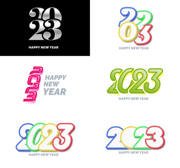 Gran colección de símbolos de Feliz Año Nuevo 2023 Portada del diario de negocios para 2023 con deseos Vector Ilustración de Año Nuevo