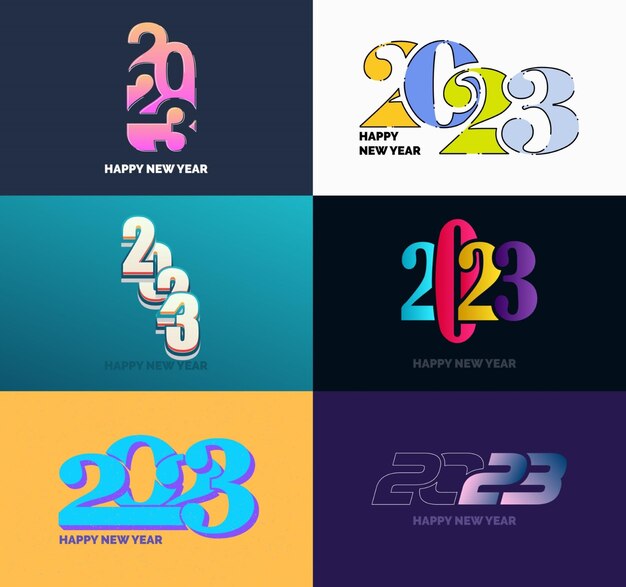 Gran colección de símbolos de Feliz Año Nuevo 2023 Portada del diario de negocios para 2023 con deseos Vector Ilustración de Año Nuevo