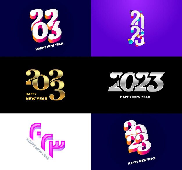 Gran colección de símbolos de Feliz Año Nuevo 2023 Portada del diario de negocios para 2023 con deseos Vector Ilustración de Año Nuevo
