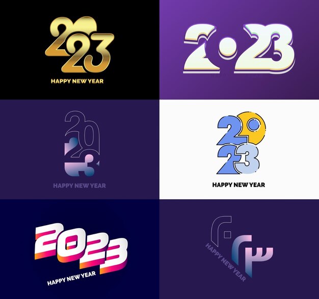 Gran colección de símbolos de Feliz Año Nuevo 2023 Portada del diario de negocios para 2023 con deseos Vector Ilustración de Año Nuevo