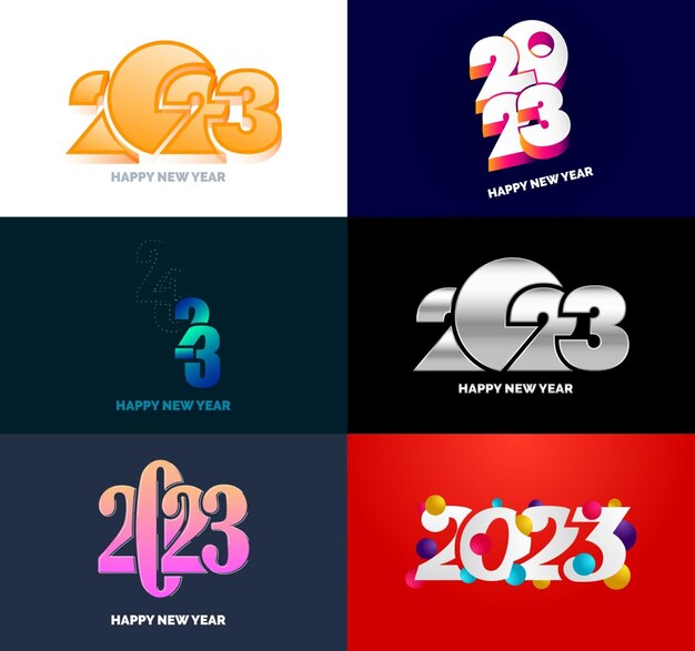 Gran colección de símbolos de Feliz Año Nuevo 2023 Portada del diario de negocios para 2023 con deseos Vector Ilustración de Año Nuevo