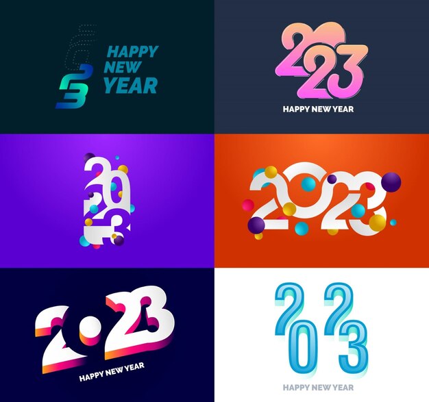 Gran colección de símbolos de Feliz Año Nuevo 2023 Portada del diario de negocios para 2023 con deseos Vector Ilustración de Año Nuevo