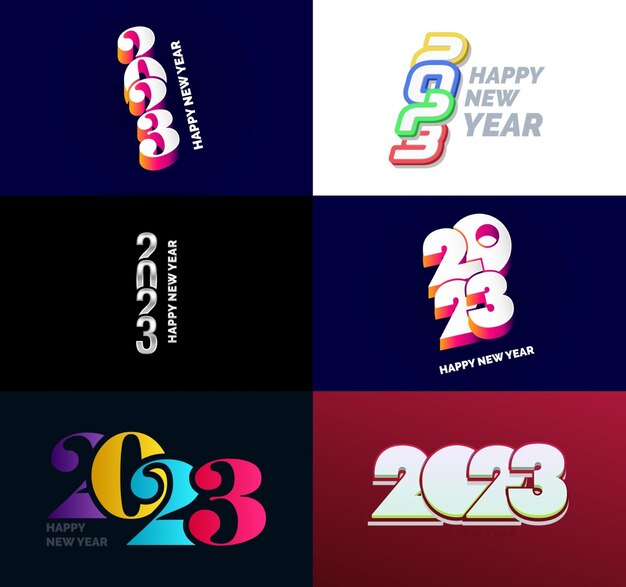 Gran colección de símbolos de Feliz Año Nuevo 2023 Portada del diario de negocios para 2023 con deseos Vector Ilustración de Año Nuevo