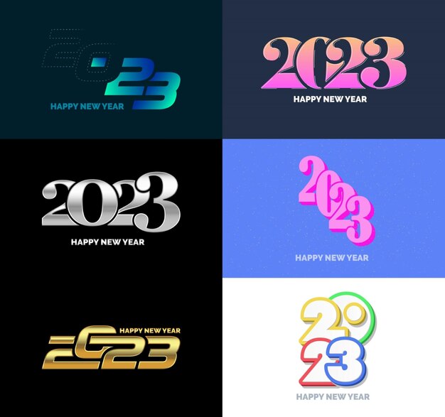 Gran colección de símbolos de Feliz Año Nuevo 2023 Portada del diario de negocios para 2023 con deseos Vector Ilustración de Año Nuevo