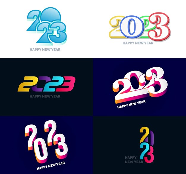 Gran colección de símbolos de Feliz Año Nuevo 2023 Portada del diario de negocios para 2023 con deseos Vector Ilustración de Año Nuevo