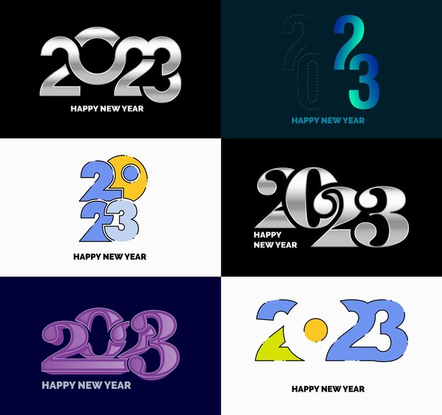 Gran colección de símbolos de Feliz Año Nuevo 2023 Portada del diario de negocios para 2023 con deseos Vector Ilustración de Año Nuevo