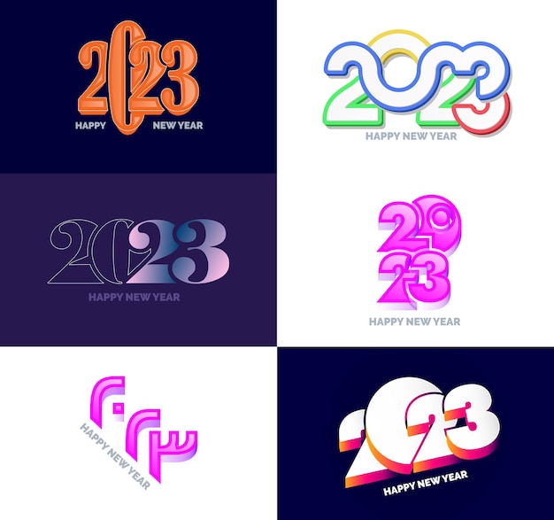 Gran colección de símbolos de Feliz Año Nuevo 2023 Portada del diario de negocios para 2023 con deseos Vector Ilustración de Año Nuevo