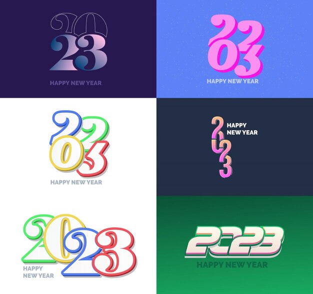Gran colección de símbolos de Feliz Año Nuevo 2023 Portada del diario de negocios para 2023 con deseos Vector Ilustración de Año Nuevo