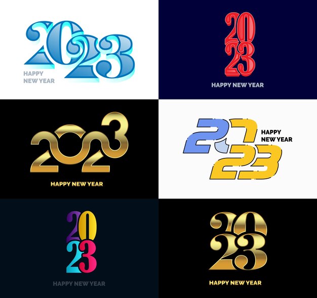 Gran colección de símbolos de Feliz Año Nuevo 2023 Portada del diario de negocios para 2023 con deseos Vector Ilustración de Año Nuevo