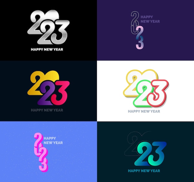 Gran colección de símbolos de Feliz Año Nuevo 2023 Portada del diario de negocios para 2023 con deseos Vector Ilustración de Año Nuevo