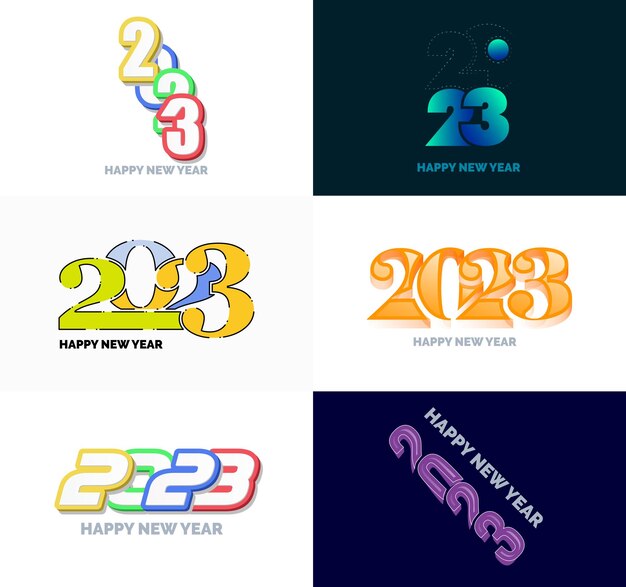 Gran colección de símbolos de Feliz Año Nuevo 2023 Portada del diario de negocios para 2023 con deseos Vector Ilustración de Año Nuevo