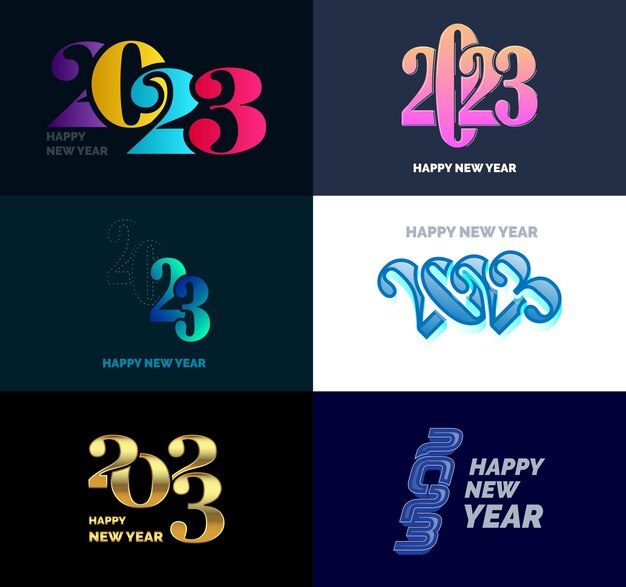 Gran colección de símbolos de Feliz Año Nuevo 2023 Portada del diario de negocios para 2023 con deseos Vector Ilustración de Año Nuevo