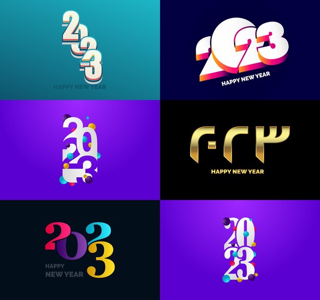 Gran colección de símbolos de Feliz Año Nuevo 2023 Portada del diario de negocios para 2023 con deseos Vector Ilustración de Año Nuevo
