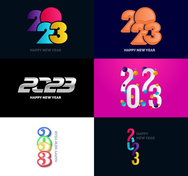 Gran colección de símbolos de Feliz Año Nuevo 2023 Portada del diario de negocios para 2023 con deseos Vector Ilustración de Año Nuevo