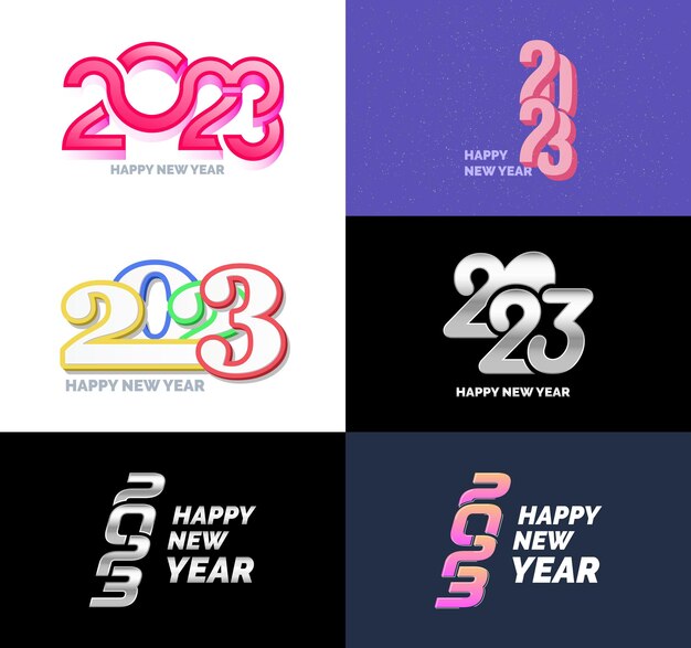 Gran colección de símbolos de Feliz Año Nuevo 2023 Portada del diario de negocios para 2023 con deseos Vector Ilustración de Año Nuevo