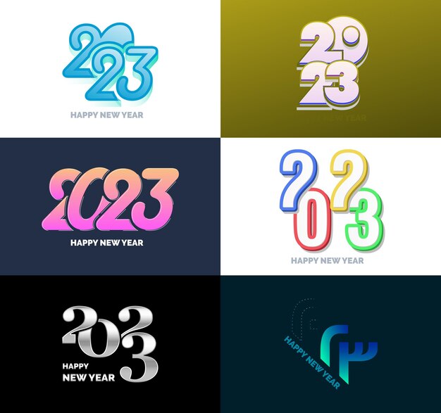 Gran colección de símbolos de Feliz Año Nuevo 2023 Portada del diario de negocios para 2023 con deseos Vector Ilustración de Año Nuevo