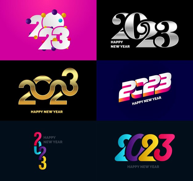 Gran colección de símbolos de Feliz Año Nuevo 2023 Portada del diario de negocios para 2023 con deseos Vector Ilustración de Año Nuevo