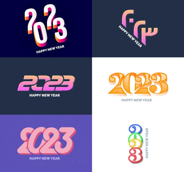 Gran colección de símbolos de Feliz Año Nuevo 2023 Portada del diario de negocios para 2023 con deseos Vector Ilustración de Año Nuevo