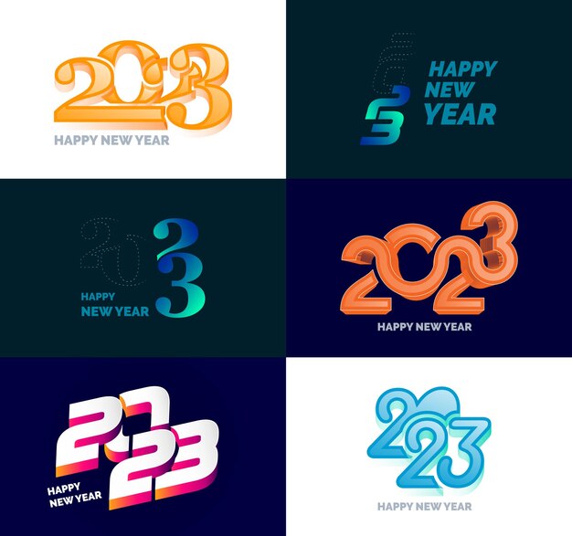 Gran colección de símbolos de Feliz Año Nuevo 2023 Portada del diario de negocios para 2023 con deseos Vector Ilustración de Año Nuevo