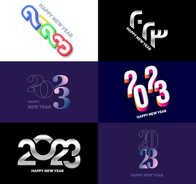 Gran colección de símbolos de Feliz Año Nuevo 2023 Portada del diario de negocios para 2023 con deseos Vector Ilustración de Año Nuevo