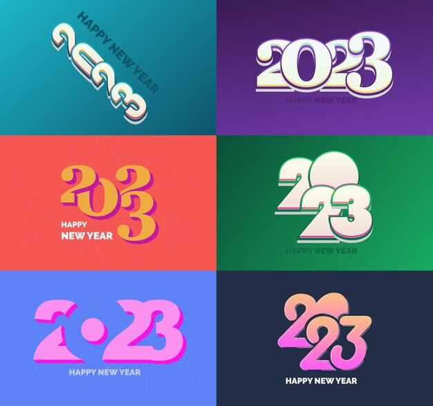 Gran colección de símbolos de Feliz Año Nuevo 2023 Portada del diario de negocios para 2023 con deseos Vector Ilustración de Año Nuevo