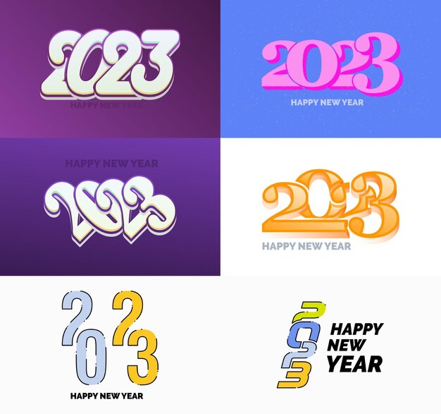 Gran colección de símbolos de Feliz Año Nuevo 2023 Portada del diario de negocios para 2023 con deseos Vector Ilustración de Año Nuevo