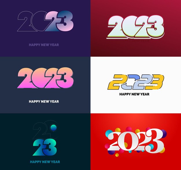 Gran colección de símbolos de Feliz Año Nuevo 2023 Portada del diario de negocios para 2023 con deseos Vector Ilustración de Año Nuevo