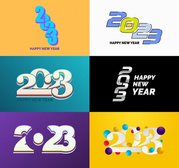 Gran colección de símbolos de Feliz Año Nuevo 2023 Portada del diario de negocios para 2023 con deseos Vector Ilustración de Año Nuevo