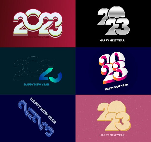 Gran colección de símbolos de Feliz Año Nuevo 2023 Portada del diario de negocios para 2023 con deseos Vector Ilustración de Año Nuevo