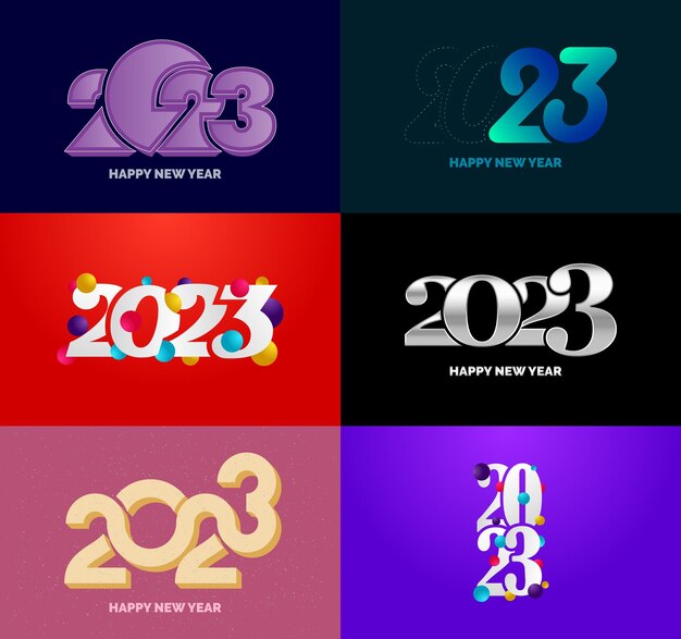 Gran colección de símbolos de Feliz Año Nuevo 2023 Portada del diario de negocios para 2023 con deseos Vector Ilustración de Año Nuevo