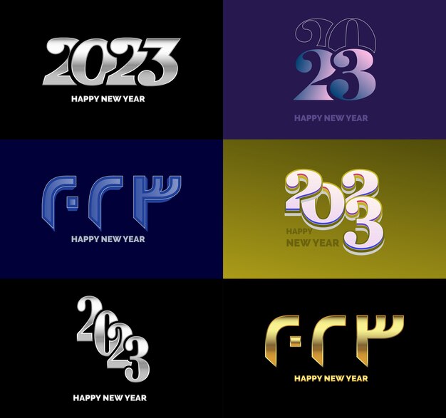Gran colección de símbolos de Feliz Año Nuevo 2023 Portada del diario de negocios para 2023 con deseos Vector Ilustración de Año Nuevo