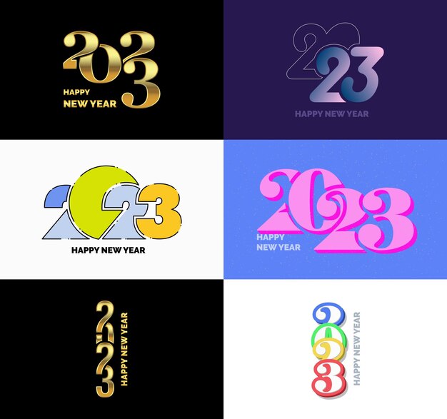 Gran colección de símbolos de Feliz Año Nuevo 2023 Portada del diario de negocios para 2023 con deseos Vector Ilustración de Año Nuevo