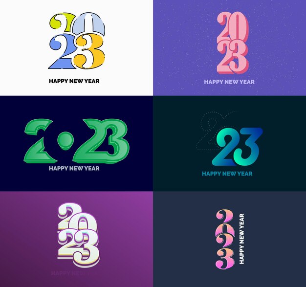 Gran colección de símbolos de Feliz Año Nuevo 2023 Portada del diario de negocios para 2023 con deseos Vector Ilustración de Año Nuevo