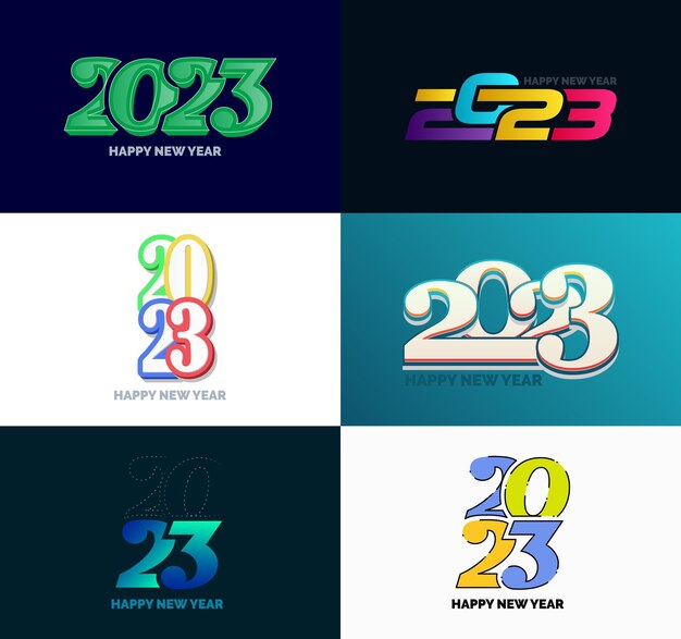Gran colección de símbolos de Feliz Año Nuevo 2023 Portada del diario de negocios para 2023 con deseos Vector Ilustración de Año Nuevo