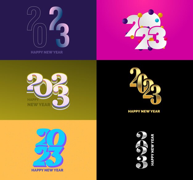 Gran colección de símbolos de Feliz Año Nuevo 2023 Portada del diario de negocios para 2023 con deseos Vector Ilustración de Año Nuevo