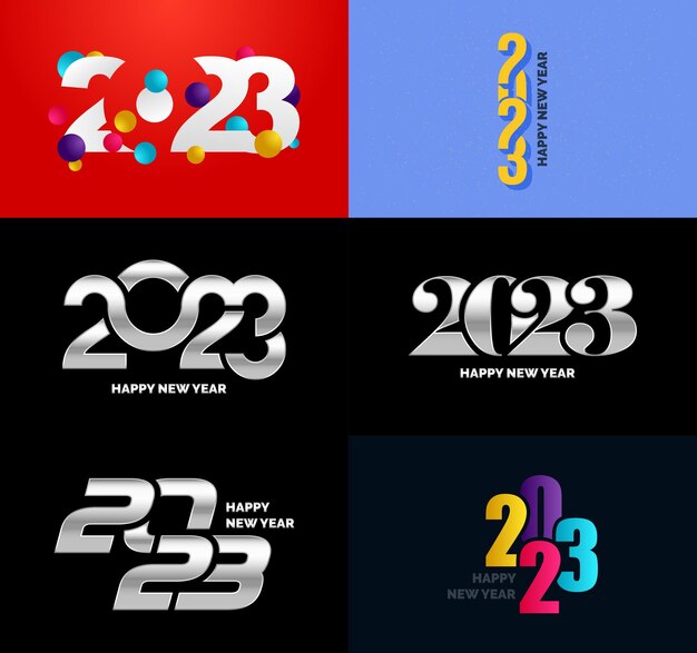 Gran colección de símbolos de Feliz Año Nuevo 2023 Portada del diario de negocios para 2023 con deseos Vector Ilustración de Año Nuevo