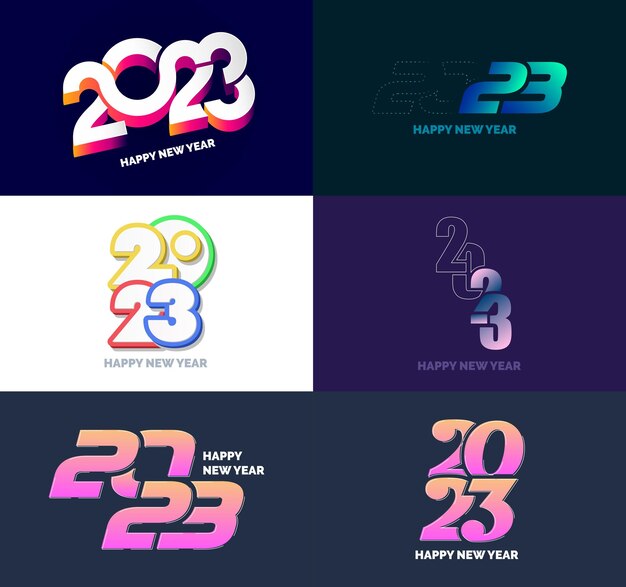 Gran colección de símbolos de Feliz Año Nuevo 2023 Portada del diario de negocios para 2023 con deseos Vector Ilustración de Año Nuevo