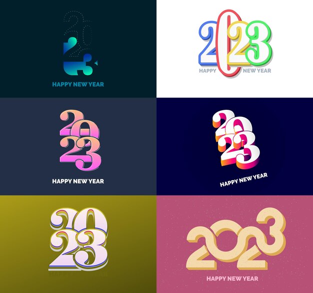 Gran colección de símbolos de Feliz Año Nuevo 2023 Portada del diario de negocios para 2023 con deseos