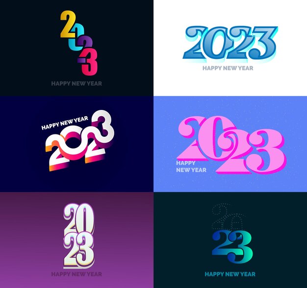 Gran colección de símbolos de Feliz Año Nuevo 2023 Portada del diario de negocios para 2023 con deseos