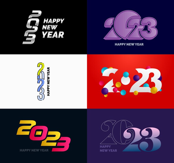 Vector gratuito gran colección de símbolos de feliz año nuevo 2023 portada del diario de negocios para 2023 con deseos