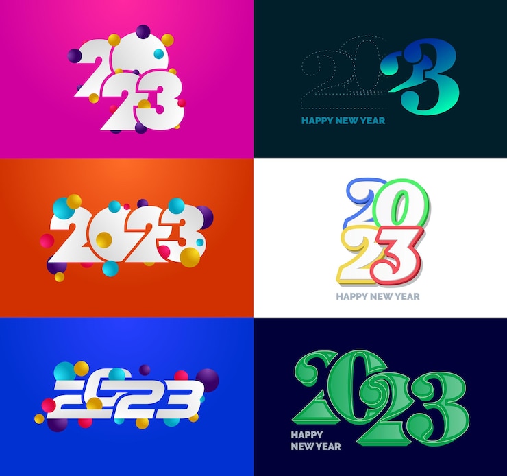 Vector gratuito gran colección de símbolos de feliz año nuevo 2023 portada del diario de negocios para 2023 con deseos