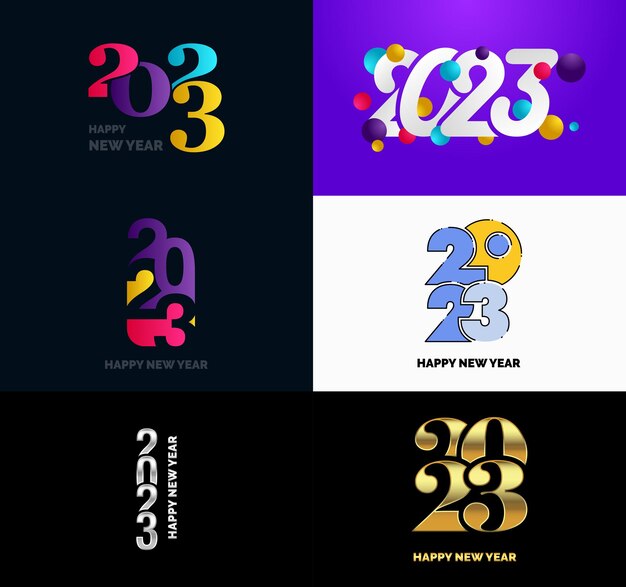 Gran colección de símbolos de Feliz Año Nuevo 2023 Portada del diario de negocios para 2023 con deseos