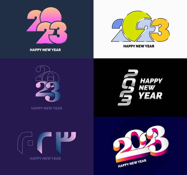 Gran colección de símbolos de Feliz Año Nuevo 2023 Portada del diario de negocios para 2023 con deseos