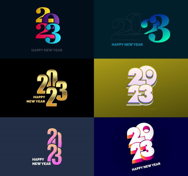 Vector gratuito gran conjunto de 2023 diseño de texto de logotipo de feliz año nuevo 2023 plantilla de diseño de número vector ilustración de año nuevo