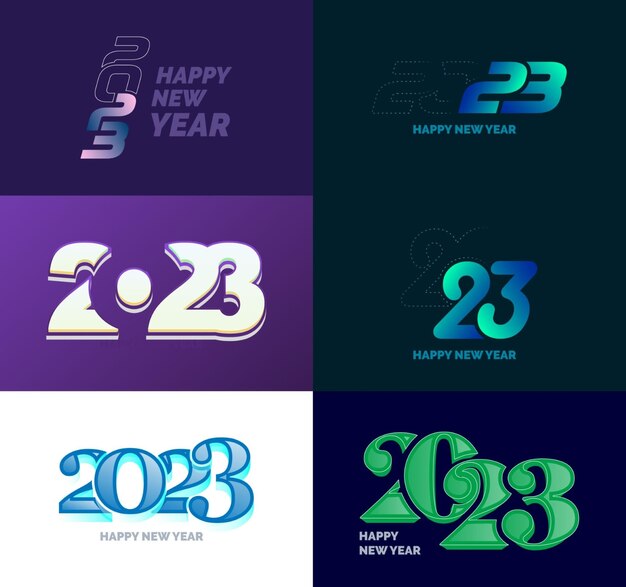 Gran conjunto de 2023 Diseño de texto de logotipo de feliz año nuevo 2023 Plantilla de diseño de número Vector Ilustración de año nuevo