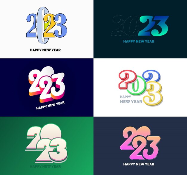 Gran conjunto de 2023 Diseño de texto de logotipo de feliz año nuevo 2023 Plantilla de diseño de número Vector Ilustración de año nuevo