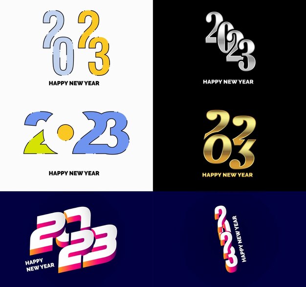 Gran conjunto de 2023 Diseño de texto de logotipo de feliz año nuevo 2023 Plantilla de diseño de número Vector Ilustración de año nuevo